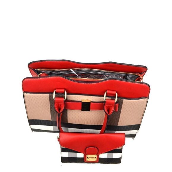 2N1 Checker Plaid print Ribbon Detail Tote - Picture 4 of 9